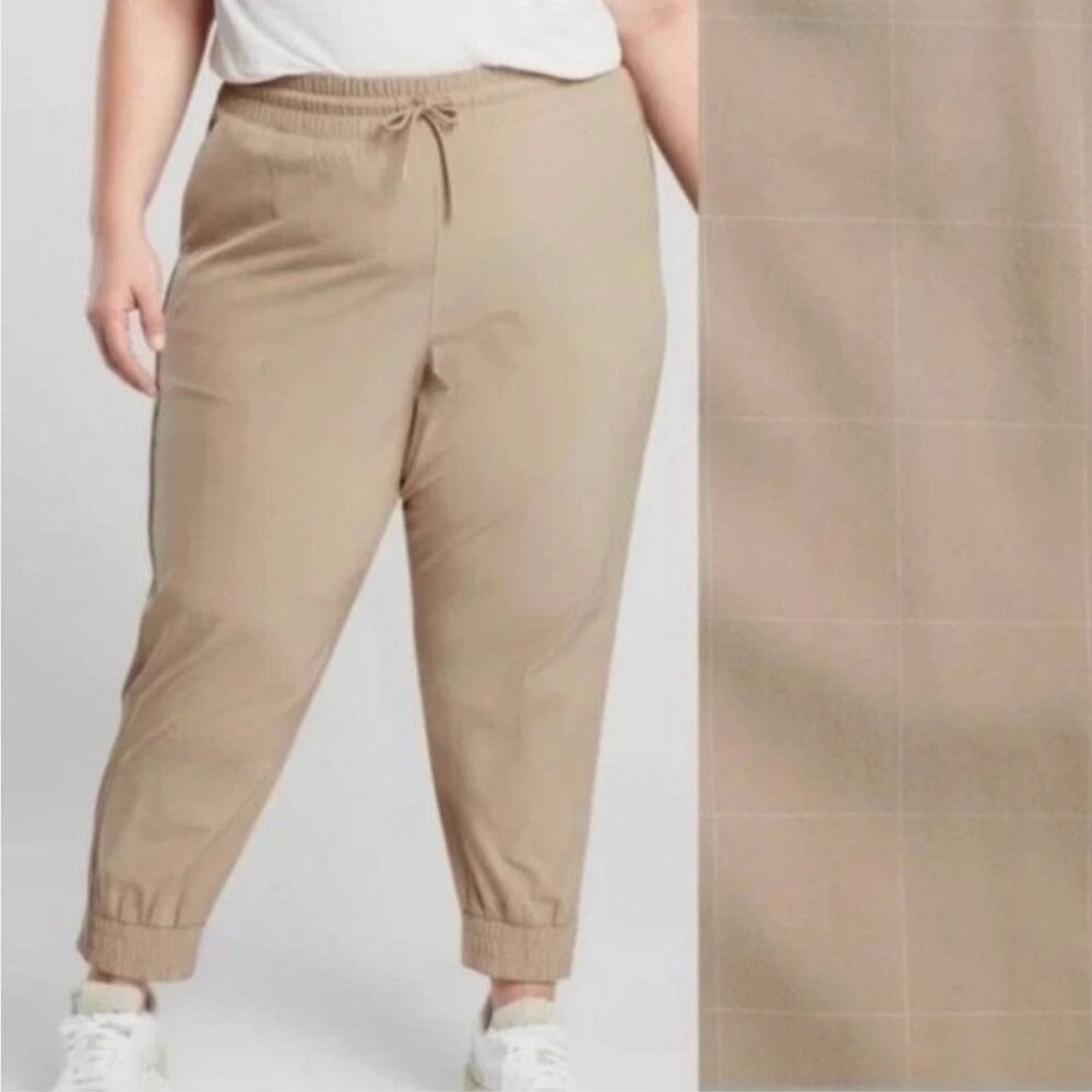 ATHLETA Brooklyn Khaki Plaid Jogger Size 26 Plus Pants Travel 3X NEW $98 msrp